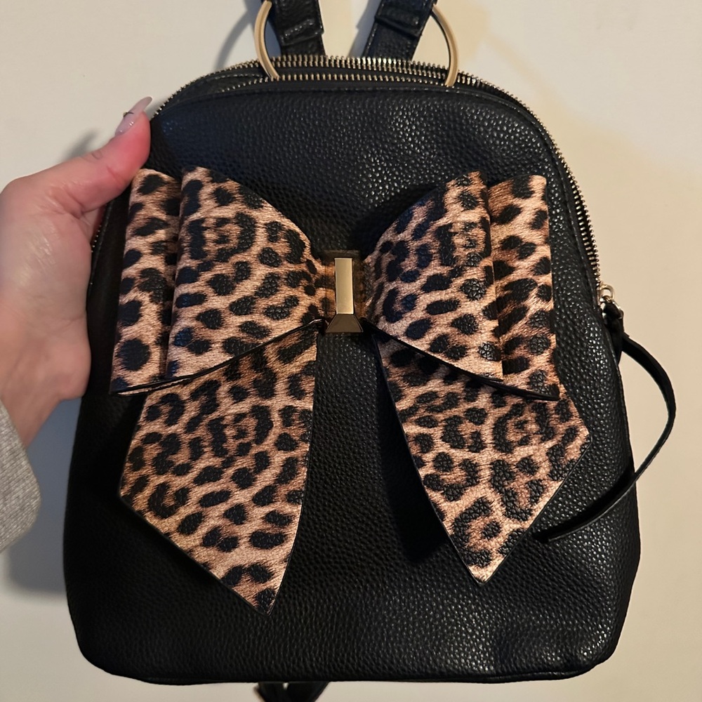Leopard Bow Black Backpack
